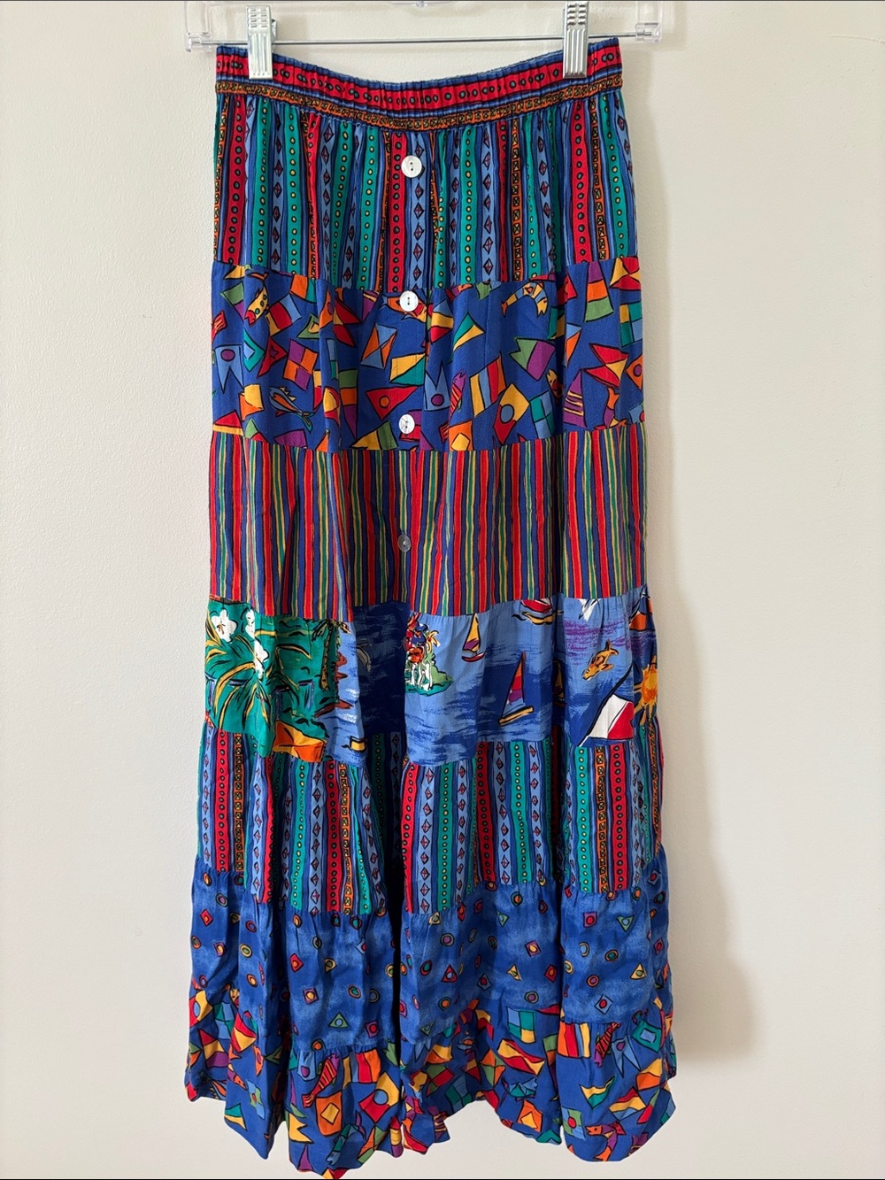 Carole Little Blue Multicolor Tiered Maxi Skirt